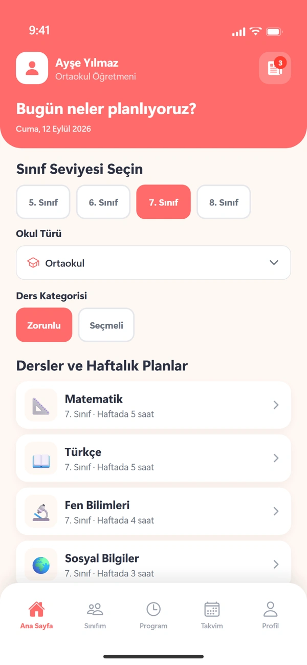 Ana sayfa: sınıf seviyesi ve haftalık ders planları