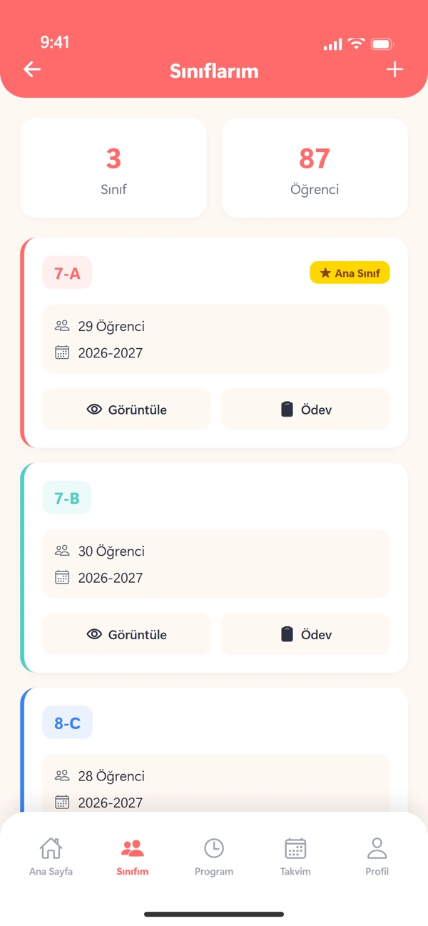 Sınıfım: sınıflar, öğrenciler ve ödevler